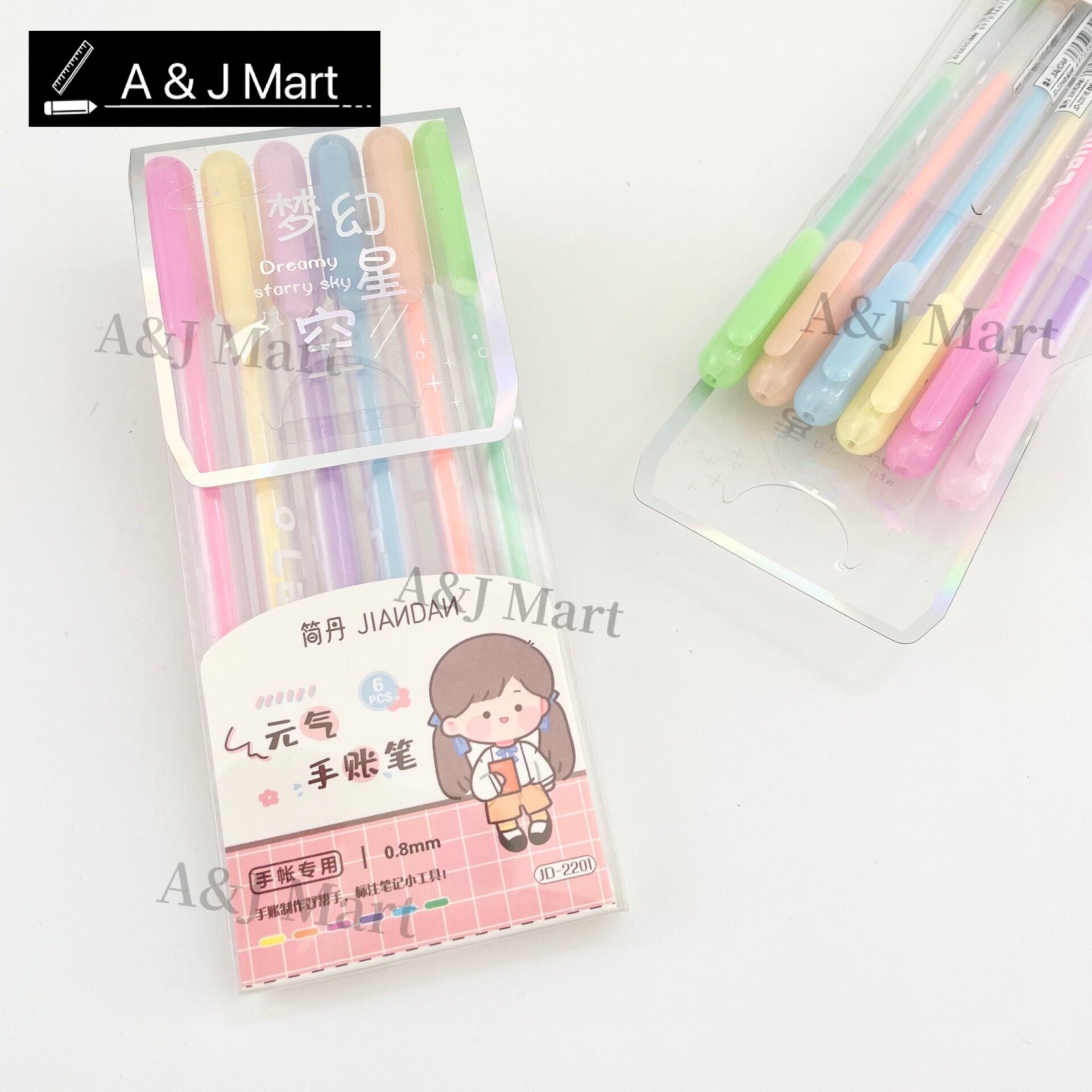 6pcs/ set Cute Candy Colour Pen Set 0.8mm/ 糖果色手帐笔/荧光笔 (1 set)