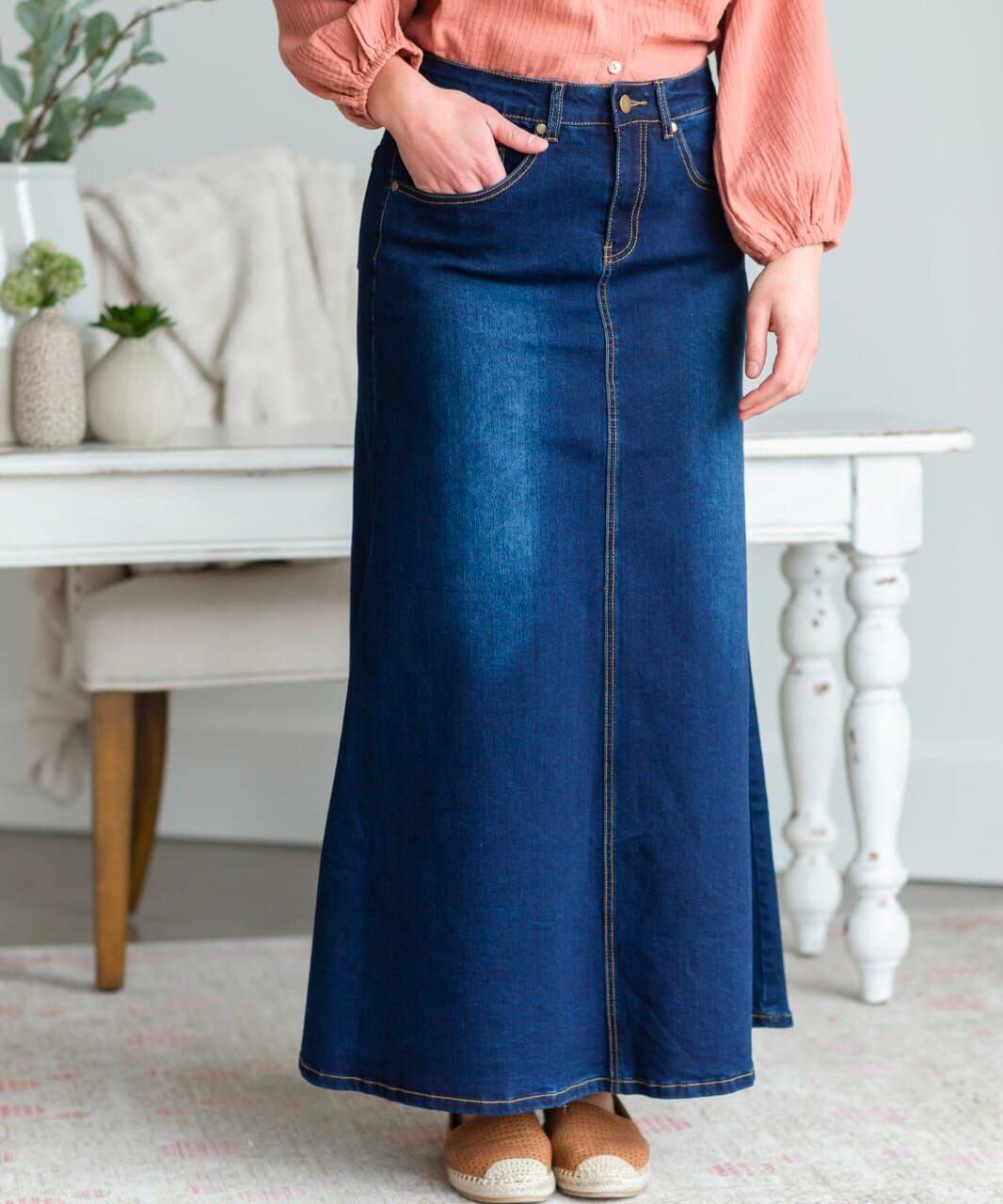 Skirt denim labuh sales muslimah