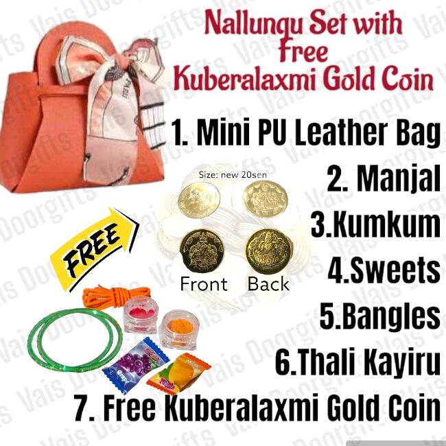 Nalunggu Set with Mini Leather Bag and Scarf | Unique Indian Doorgift | Nalunggu Set with free gift | Sumangali Set | Kuberalaxmi Coin | Ganesha Keychain