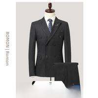 ROMON | Business Slim Fit Suit for Groom with Stripes
