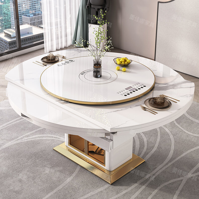 Stone Plate Dining Table 2021 New Retractable Folding round Table Home