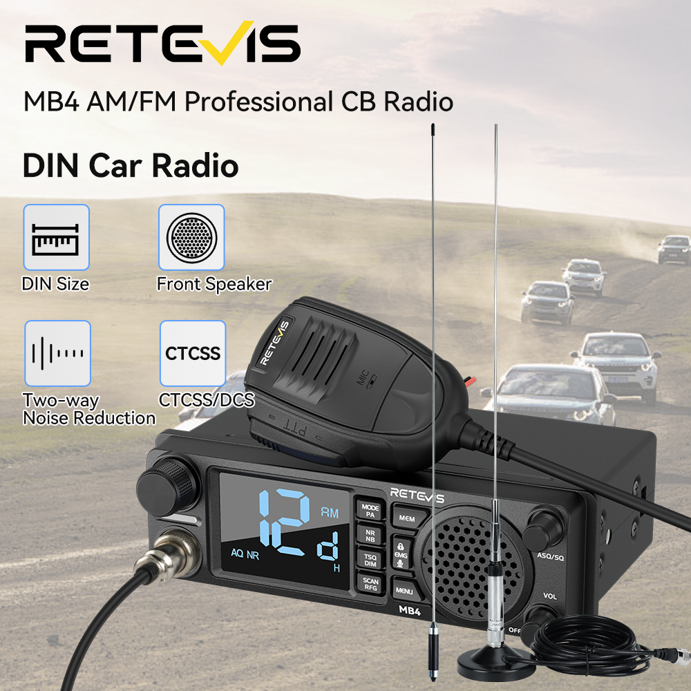 Retevis MB4 AM/FM CB Radio Kit with Antenna, 12V/24V Auto-Adaptive, 2-Way Noise Reduction, 2W Speaker,Full Mounting Kit Trucker Radio for Long Haul Trucker & Off-Road ราคา 5,289 บาท*ส่งฟรี