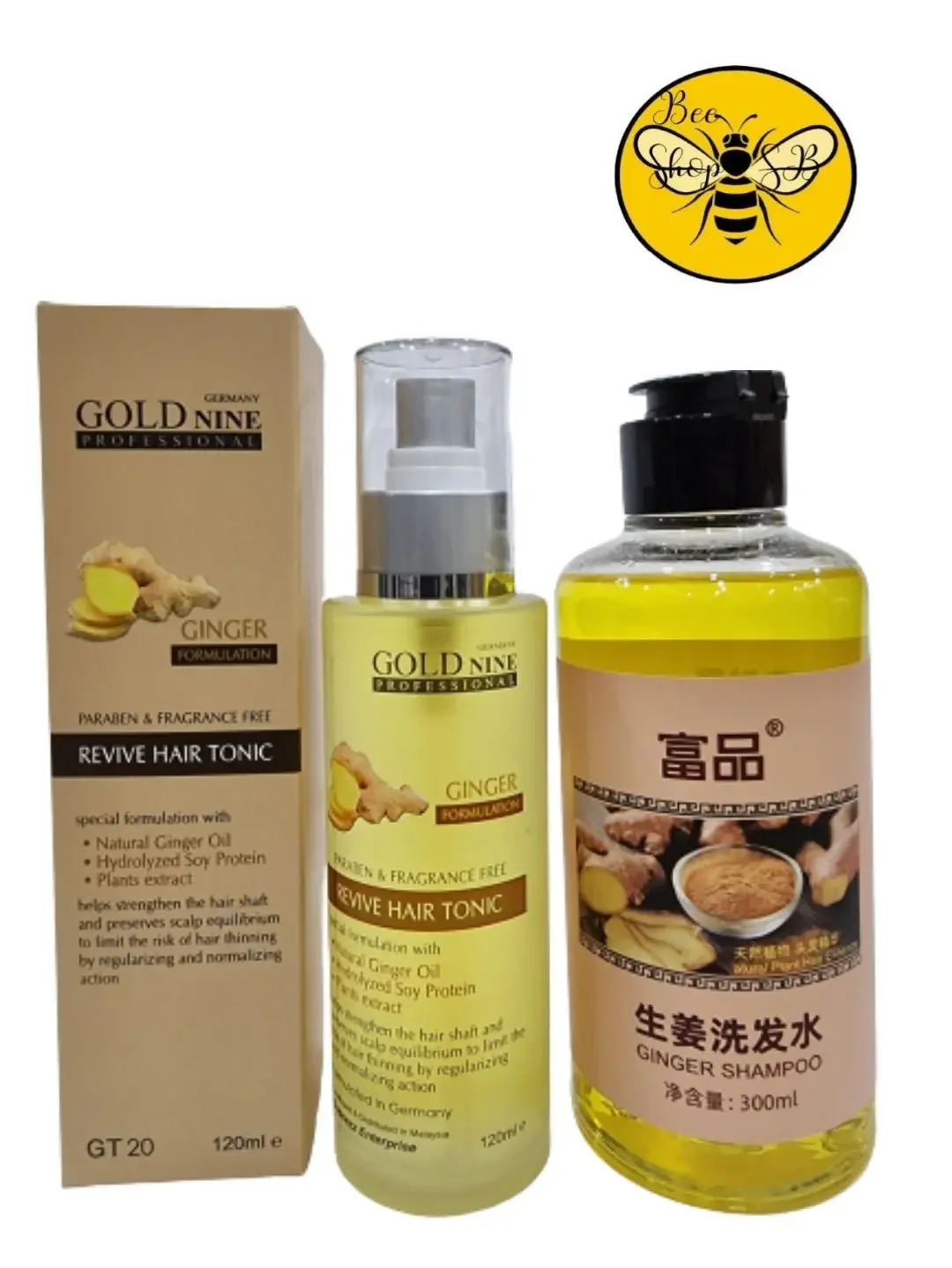 Gold Nine Ginger Hair Tonic 120ml + Ginger TW Anti Hair Loss Shampoo 300ml