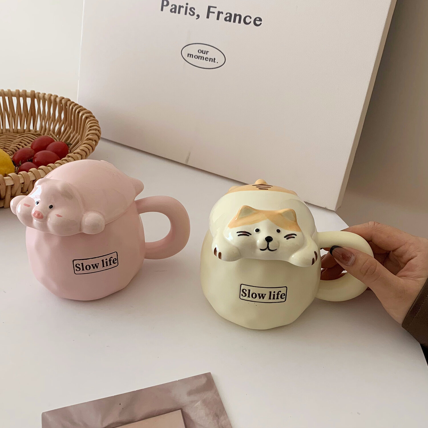 Cute Ceramic Coffee Mug Cartoon Solid Color Daily Drinkware Gift_voghion.com