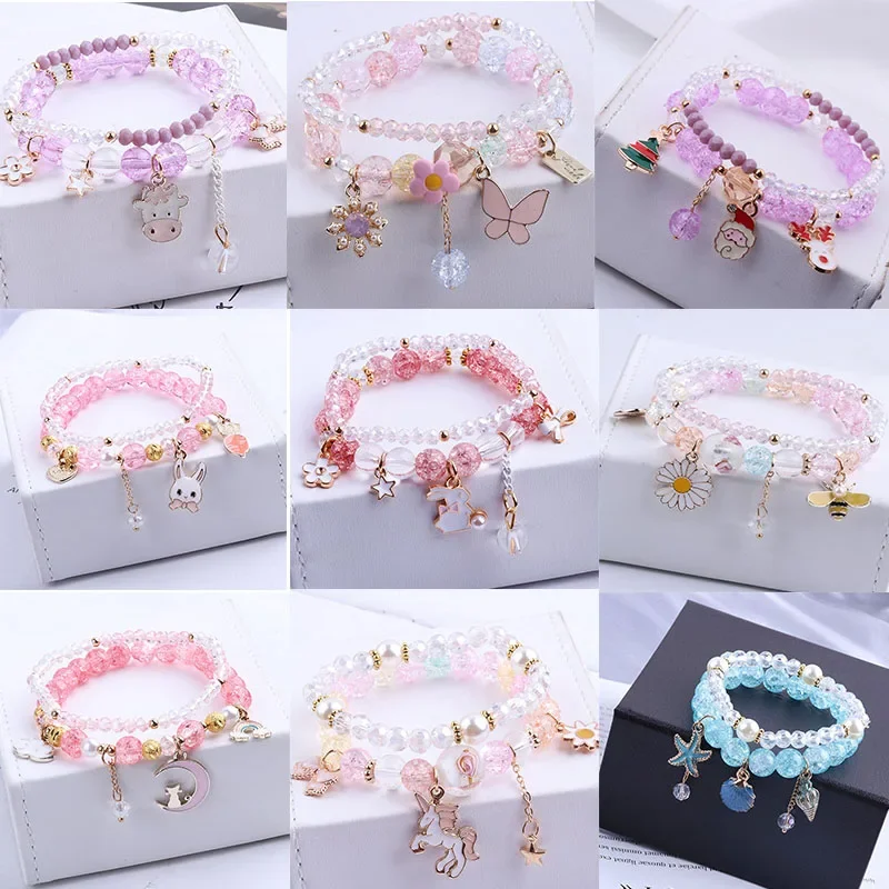 Cute Children's Bracelet Princess Little Girl Crystal String Beads Student Korean Style Sister Ladybro Bracelet Hand Jewelry