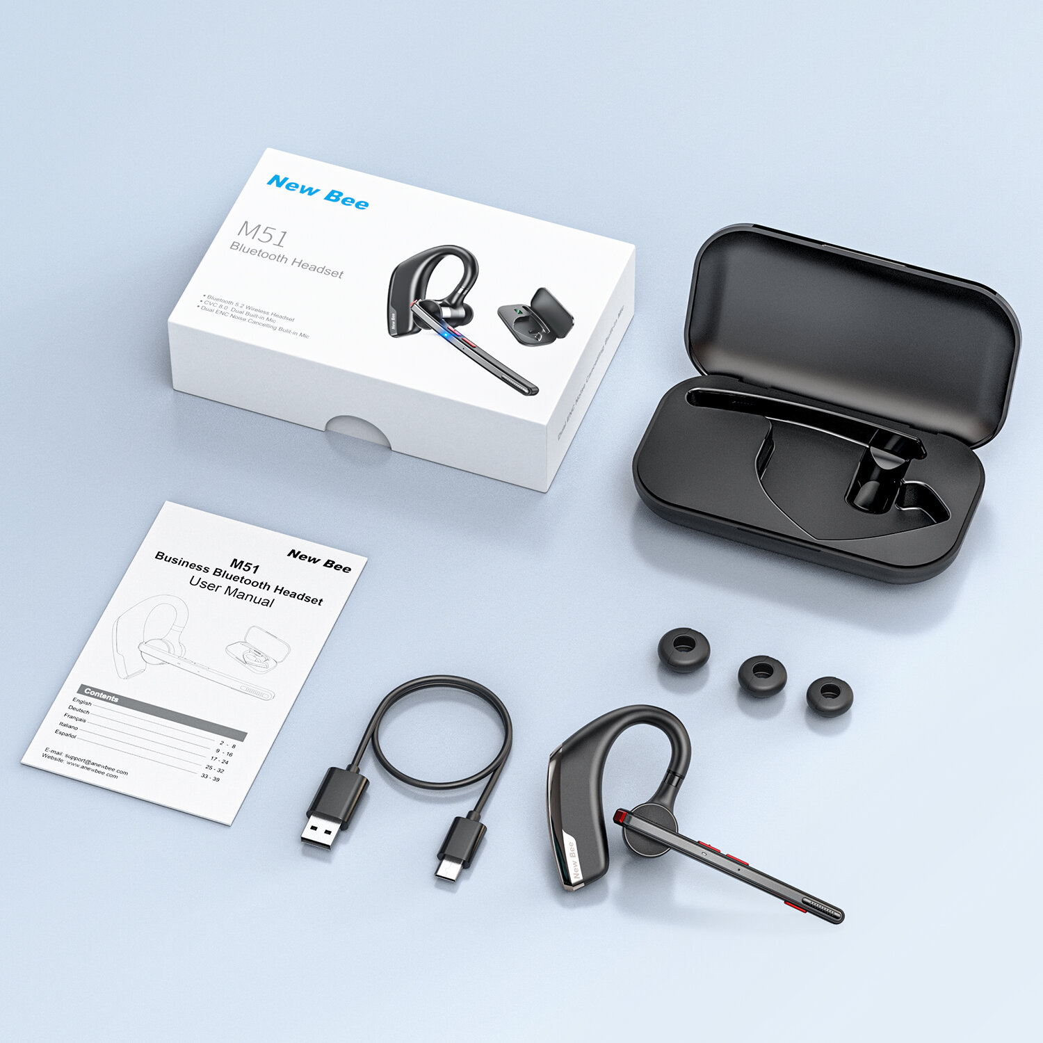 Auricolare bluetooth new bee m51 con doppio microfono e cancellazione_voghion.com