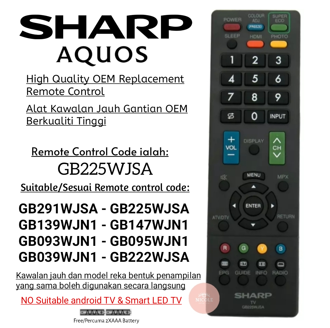 Sharp Flat Panel LED TV High Quality Replacement Remote Control