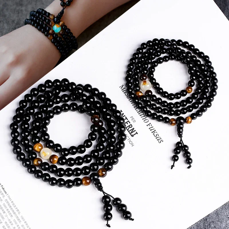 Obsidian shi er sheng xiao ye guang zhu Bracelets Year of Fate Lucky Amulet Buddhist Prayer Bead Bracelets Men and Women Trend Jewelry