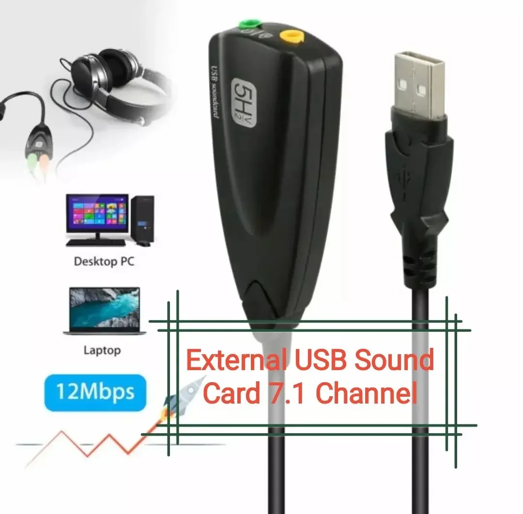 3D Sound External USB Sound Card Adapter 7.1 Channel USB To 3.5mm Mic Headphone Jack