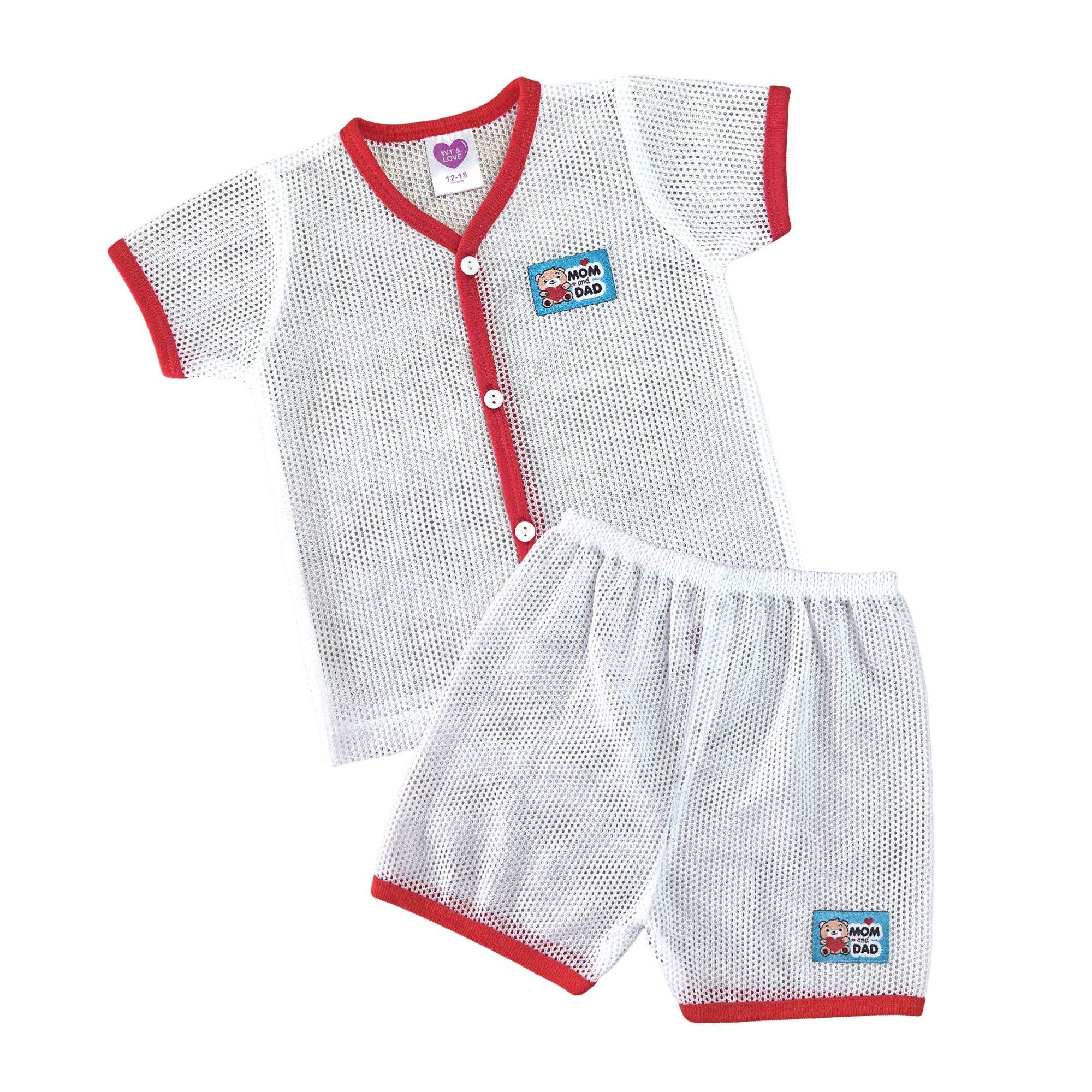 BM1005 (0-18 months) WT & LOVE Baby Short Sleeve Short Pants Eyelet Suits/Baju Lubang Baby/Baju Jaring
