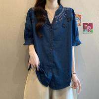 AIYITI | Retro Ethnic Embroidery Casual Short Sleeve Shirt