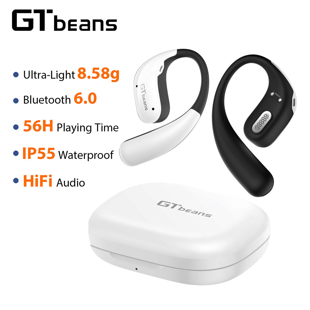 Ultralight 8.58g Open Ear Earphones True Wireless OWS Headphones With Earhooks IP55 Waterproof Earbuds Cycling Drive Sport Running Yoga HIFI Music Bone Conduction Bluetooth 6.0 Stereo Bass Noise reduction 56H Battery life
