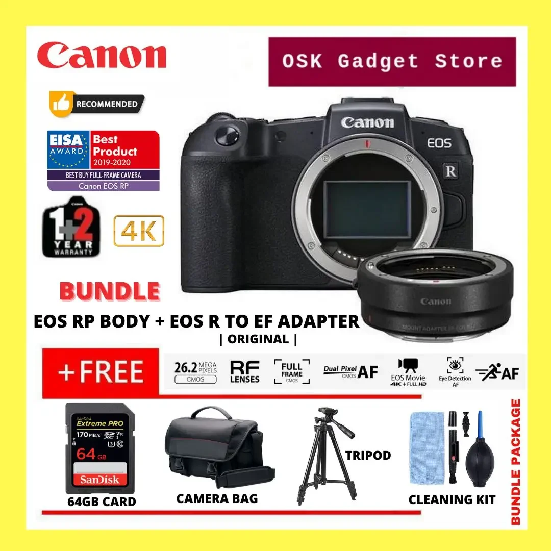 Canon EOS RP 26.2MP 4K UHD Full Frame Mirrorless Camera | Body Only | Package (1+2 Years Canon Malaysia Warranty)