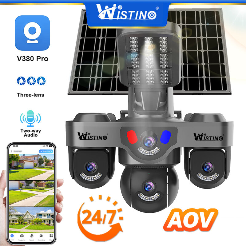 Wistino 12MP AOV Solar Security Camera Outdoor 4G Wireless Surveillance 3 Lens 3 Screen AI Auto Tracking Alarm 7/24H Recording CCTV ราคา 3,061 บาท*ส่งฟรี