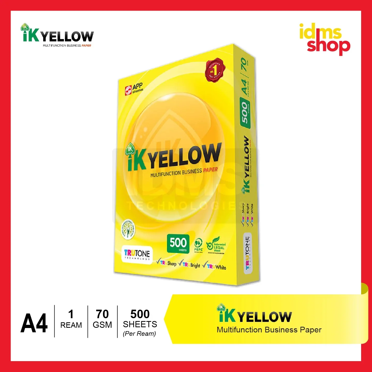 IK Yellow A4 Paper 70gsm 1 Ream 500 Sheets