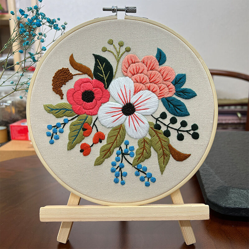 Flower Embroidery DIY Kit Wall Hanging