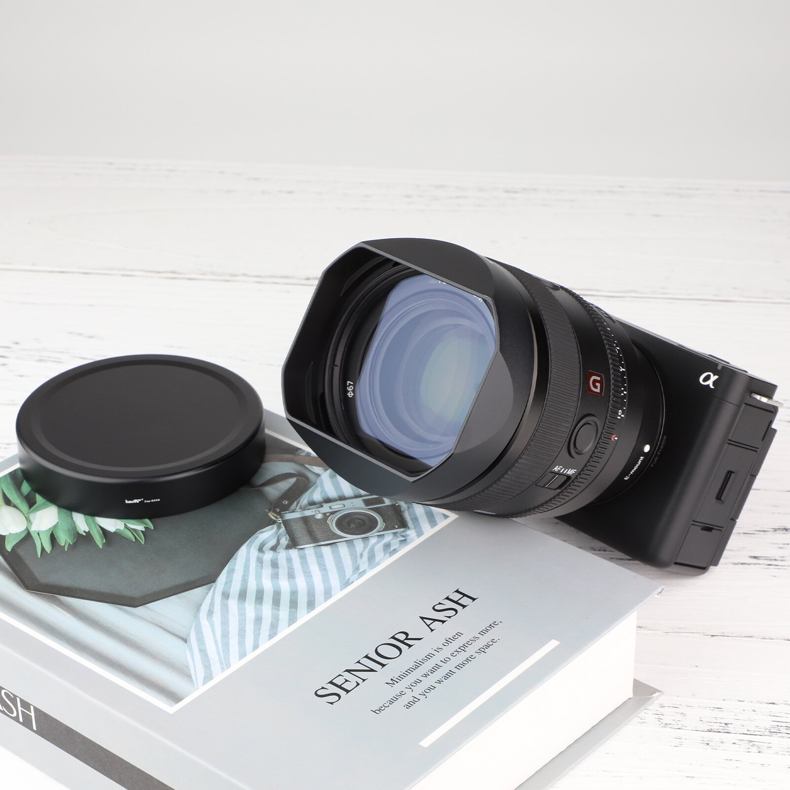 Haoge ống kính mui xe kim loại vuông cho Sony FE 35mm F1.4 GM Sony FE 50mm F1.4 GM ống kính với nắp