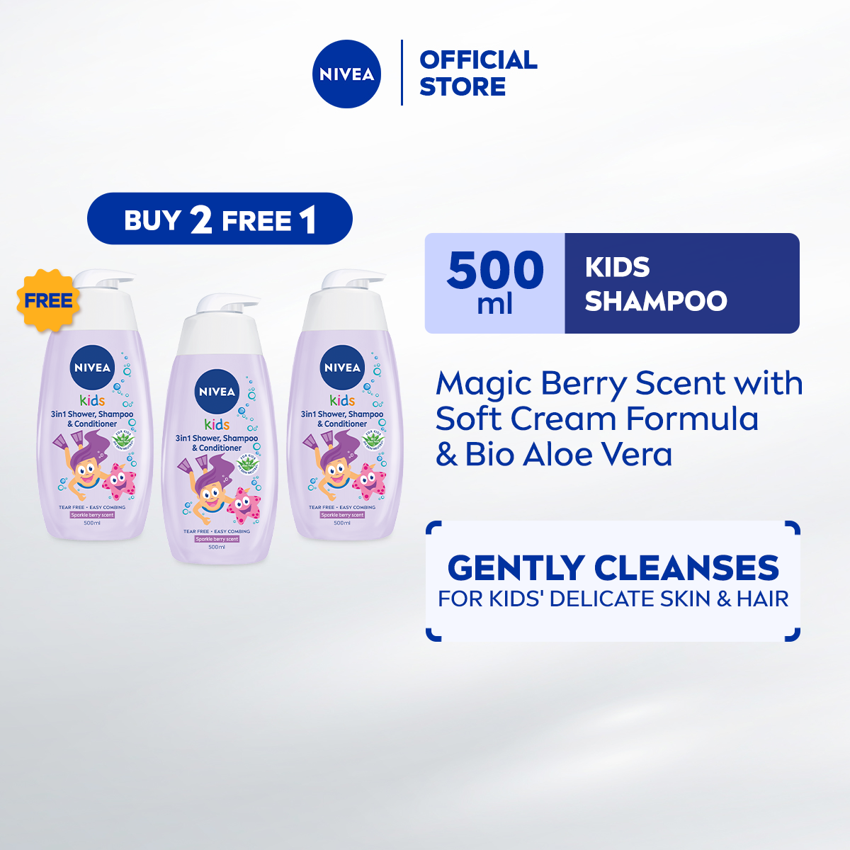 [BUY 2 FREE 1] NIVEA Kids Head to Toe Sparkle Berry (500ml x3) (Penjagaan Bayi)