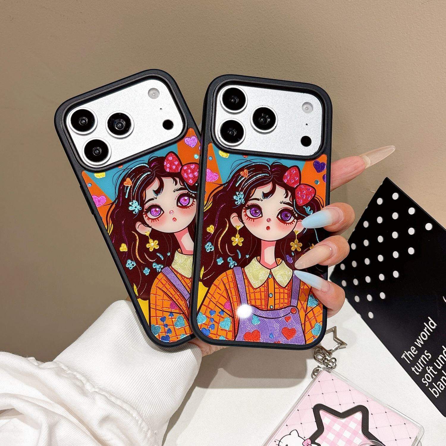 Cute Colorful Cartoon Girl Phone Case, Shockproof Anti-Scratch Protective Cover for iPhone 17 Pro Max, 16 Pro Max, 15 Pro Max, 14 Pro Max, iPhone 14/14 Pro/16/15 Pro/17 - Aesthetic Glossy Case for Girls