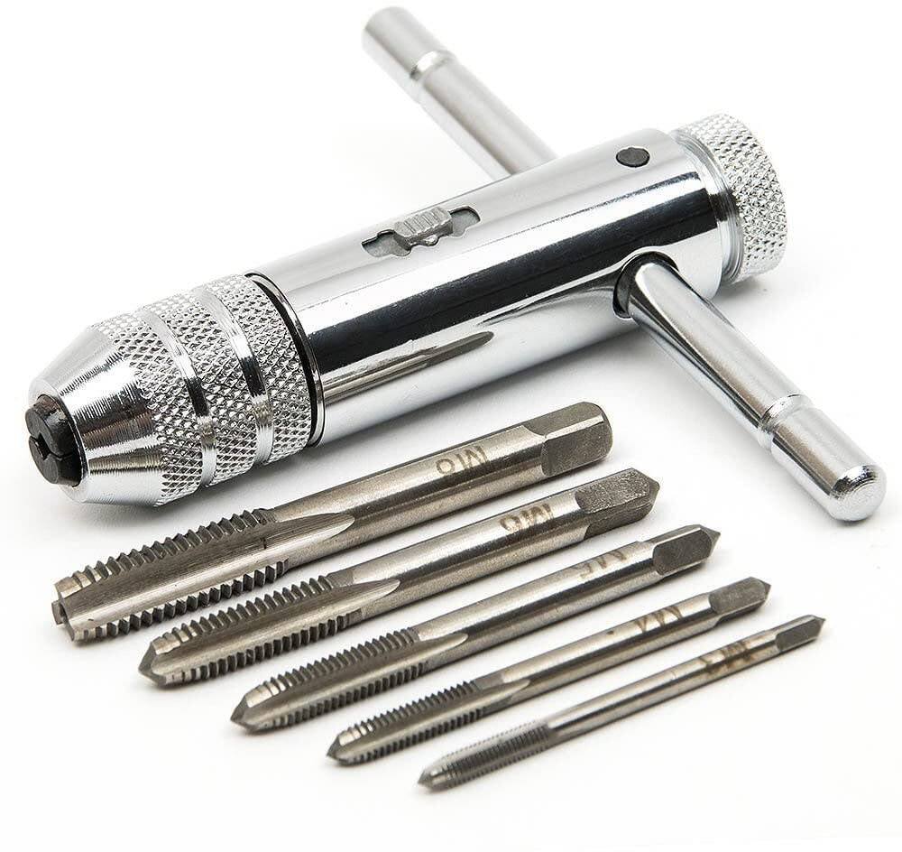 Adjustable T-Handle Tap Wrench Set – Multi-Piece Threading Tool Kit With Taps & Drill Bits For DIY Home Repair & Garage
