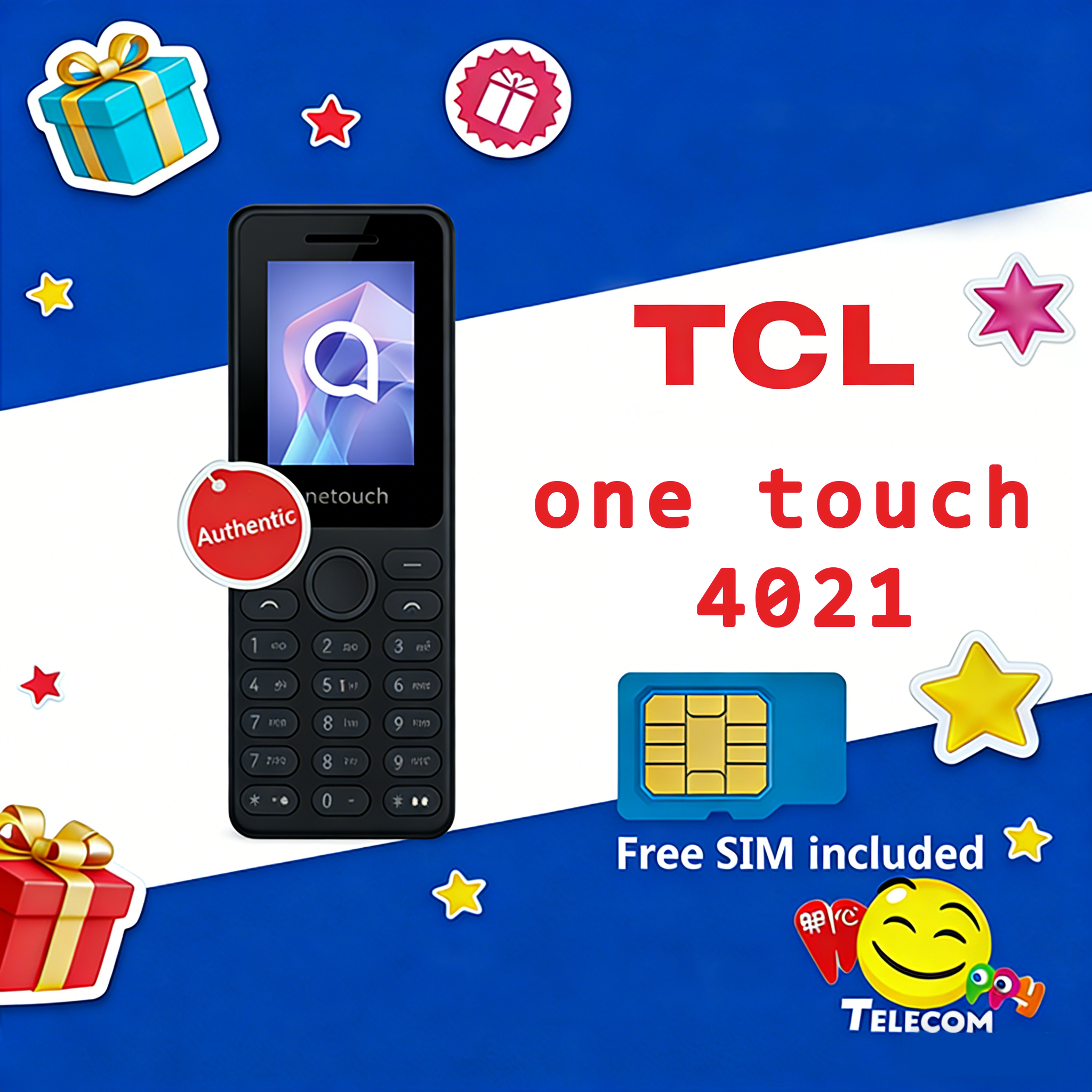 【Authentic】 TCL onetouch 4021 T301P Feature Phone | 2G Dual SIM Senior Cell Phone | Big Button Elderly Mobile | Free SIM Card Included ราคา 599 บาท*ส่งฟรี