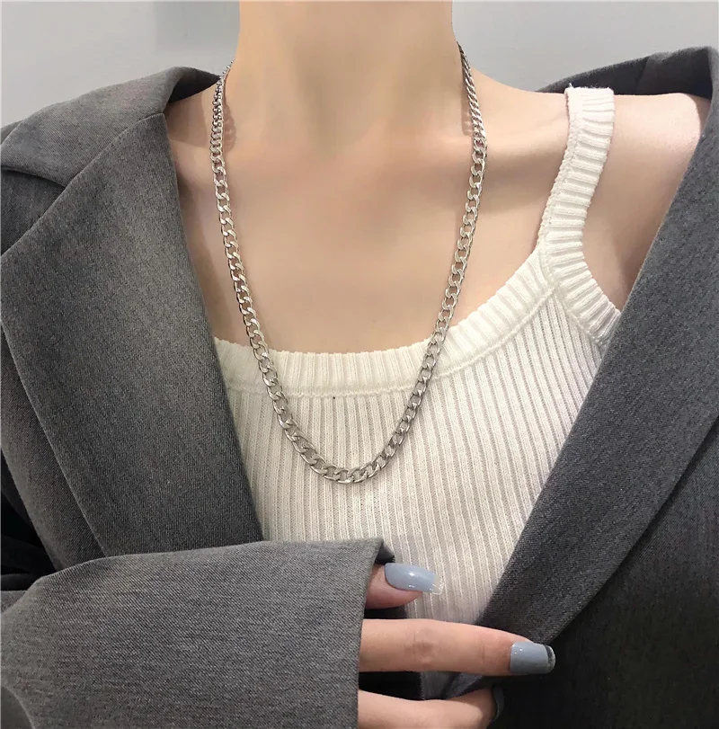 European and American Style Cuban Autumn and Winter Necklace for Women Ins Trendy Hip Hop Metal Thick Chain Clavicle Chain Sweater Chain Necklace D1030