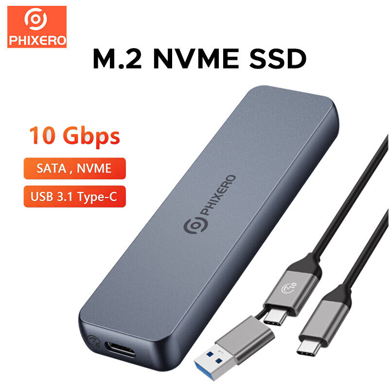 PHIXERO M.2 NVME SSD Enclosure External M2 NVMe Case M2 USB 3.1 Type C 10Gbps 6Gbps Adapter M Key HD Storage Box for Windows Laptop PC ราคา 1,099 บาท*ส่งฟรี