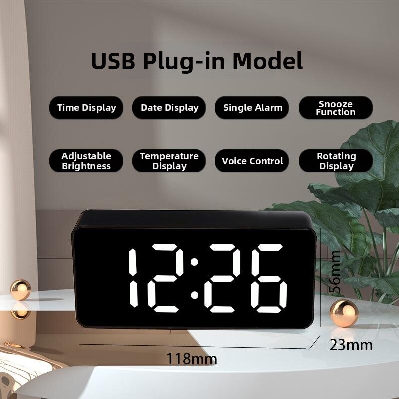 MEILINHAO | Thin Large Screen Minimalist LED Digital Clock Wall Desk Bedside Night Light Alarm