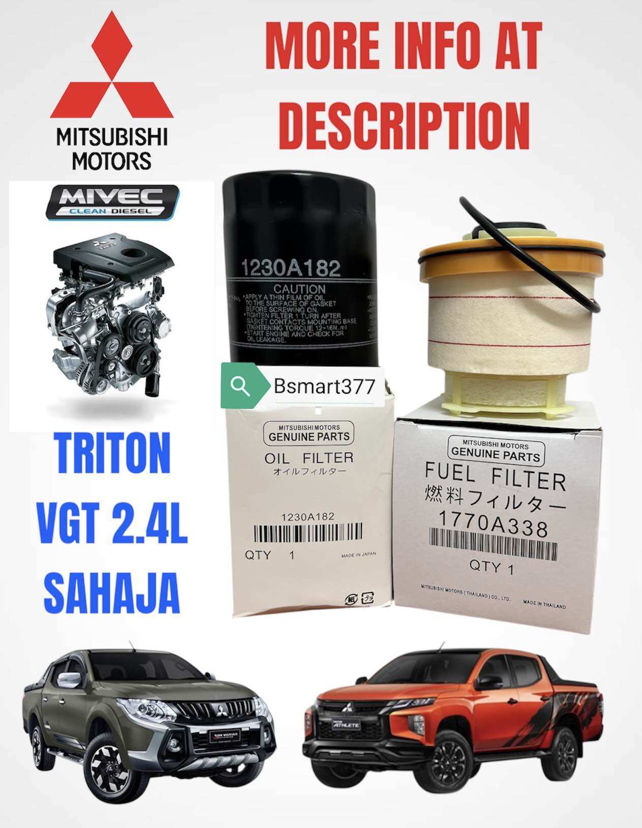 Mitsubishi triton vgt mivec 2.4 fuel filter & oil filter 1230a182