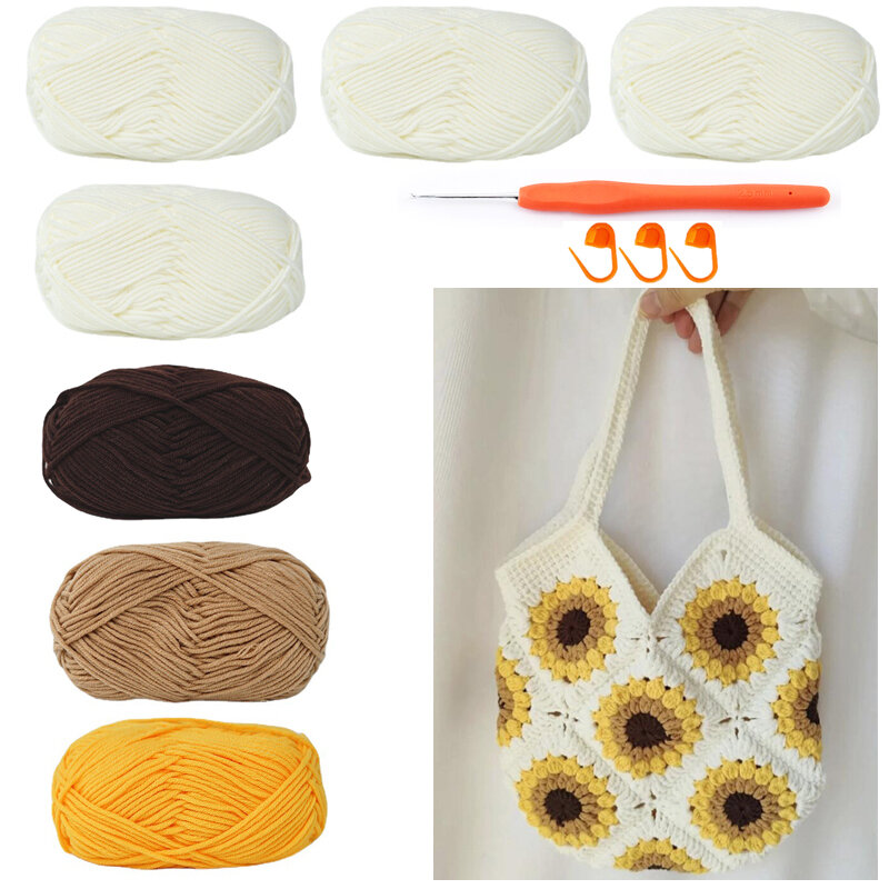 Hand Bag Crochet Kit with yarn DIY Shoulder Bags beginner sunflower checkerboard bag Knitting Crocheting Kits with material