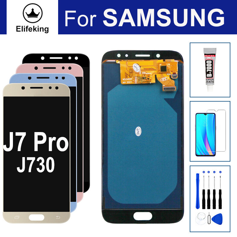  Màn hình LCD cho Samsung J7 Pro J730 SM-J730G SM-J730GM hiển thị bộ linh kiện số của màn hình cảm ứng dụng cụ thay thế + Kính cường lực 