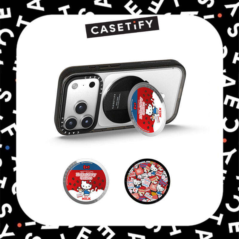 CASETiFY Hello-Kitty-Coffee Snappy Mirror and leather Cardholder Stand with Magsafe Stand Wallet Card Holder Magsafe Phone Stands Card Case iPhone Accessory Accessories App