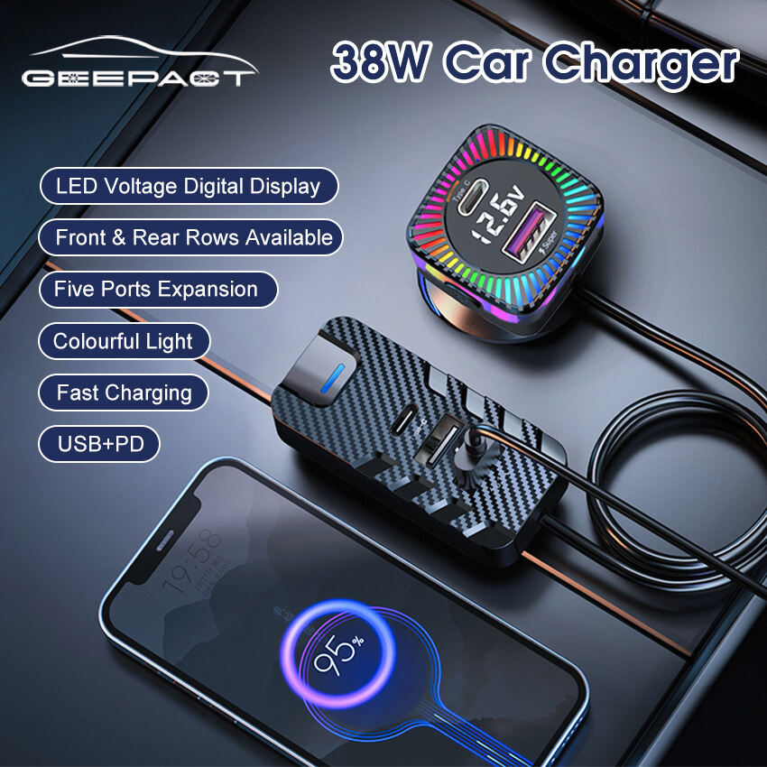 Geepact 38W Car Charger Multi Function Car Charger Car Rear Multi Port