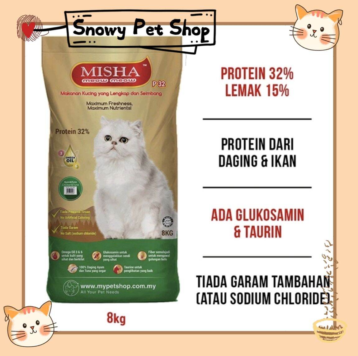 Misha Dry Cat Food 8kg Misha Cat Kibbles Makanan Kucing 8kg Lazada