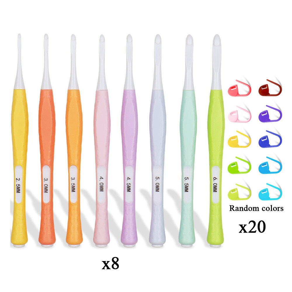 8pcs Ergonomic Crochet Hooks Set Non Slip Crochet Hook with 20 Stitch Markers 2.5mm-6mm Soft Grip Crochet Hooks for Crocheting