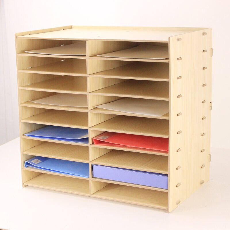 Multi-Layer Desktop File Rack 20 Compartments A4 Paper Office Student Bookshelf Frame Wooden Storage Box Display Shelf. 