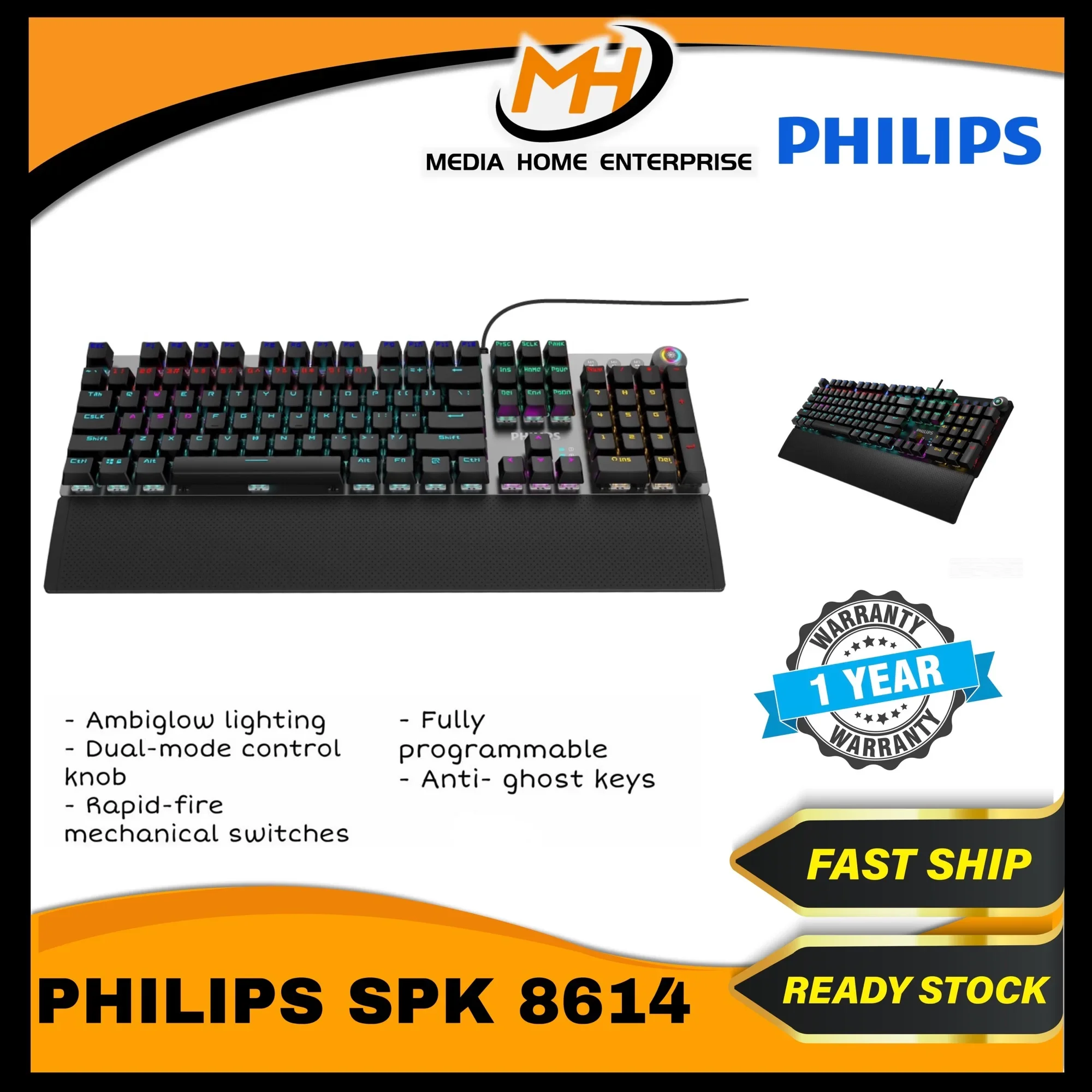 Philips Gaming Mechanical Keyboard SPK8614 - Rainbow backlit (Grey)