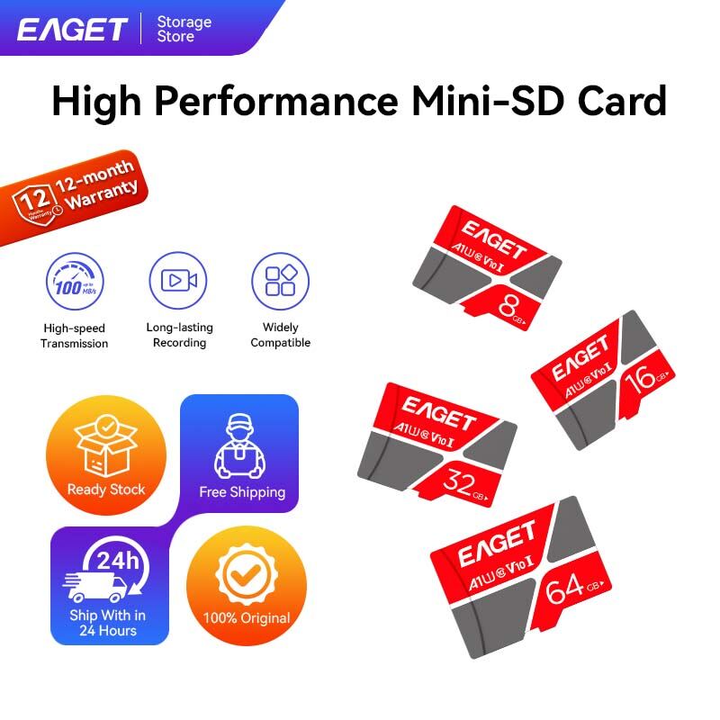 EAGET TF V10 A1 U1 Micro SD TF Memory Card 8GB 16GB 32GB Class10 Full HD Recording Mini TF Card For Dashcam CCTV Security Camera Phone Drone Action Camera ราคา 126 บาท*ส่งฟรี