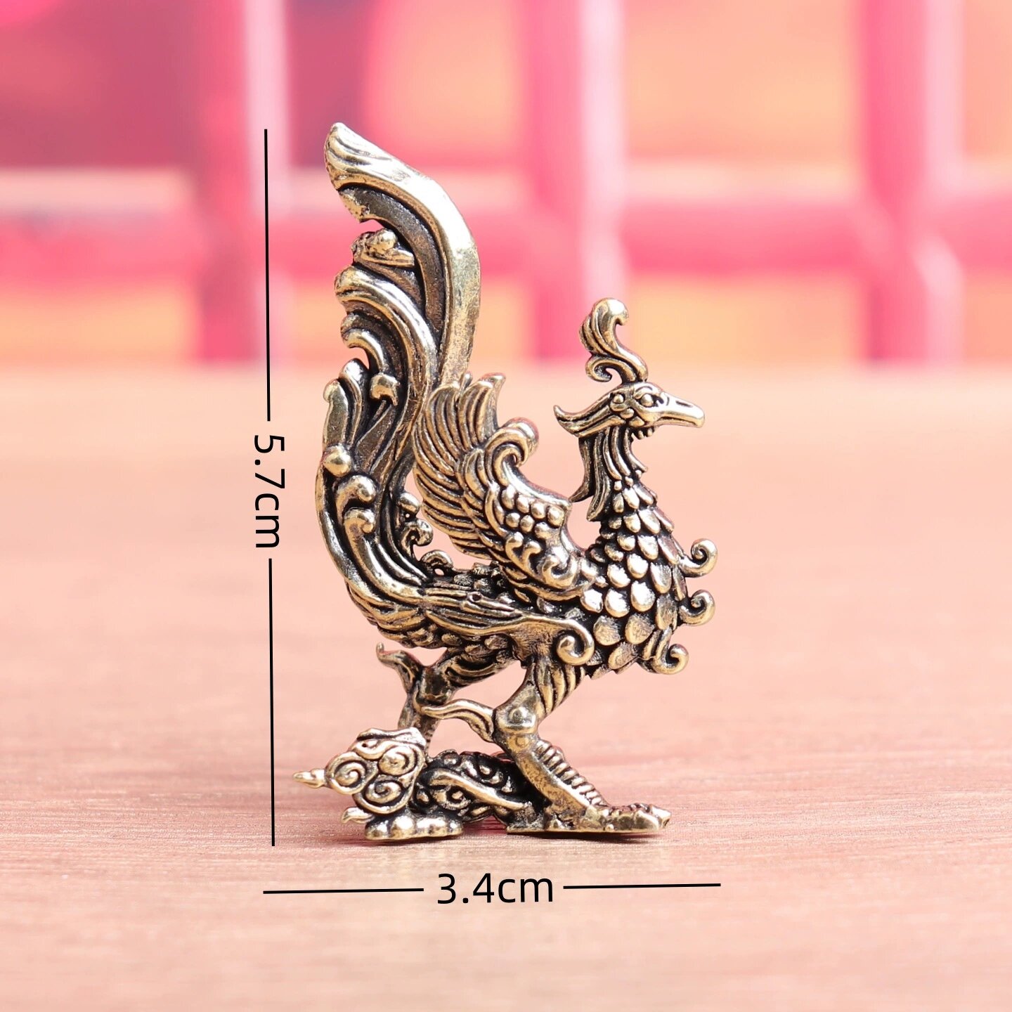 Ancient Design Copper Phoenix Statue Table Decor