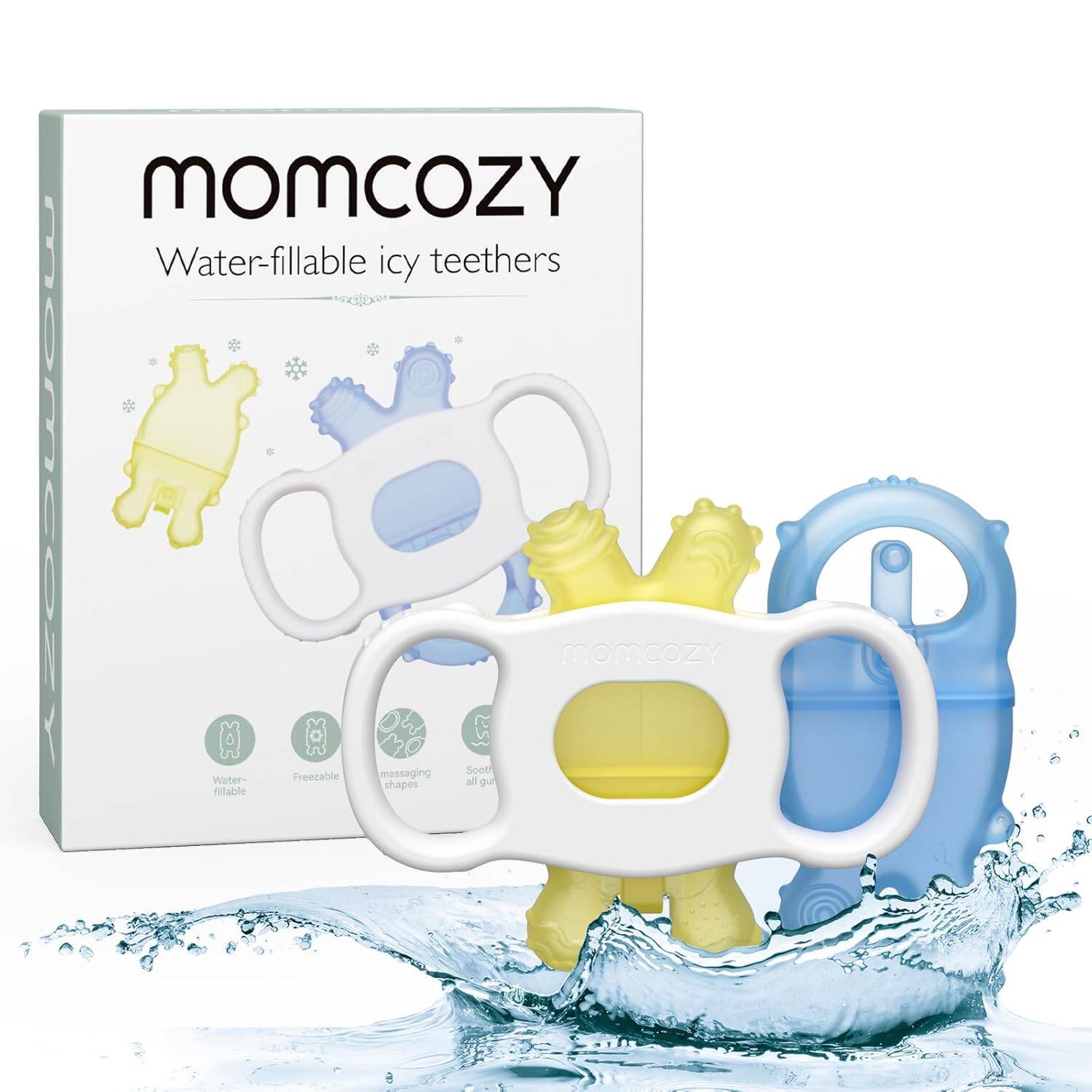 Momcozy Baby Teether Toys Water Fillable Silicone Cold Baby Teething Toys Chill Teether Baby Water Teether for Teething Relief 0-12 Months2 Pcs