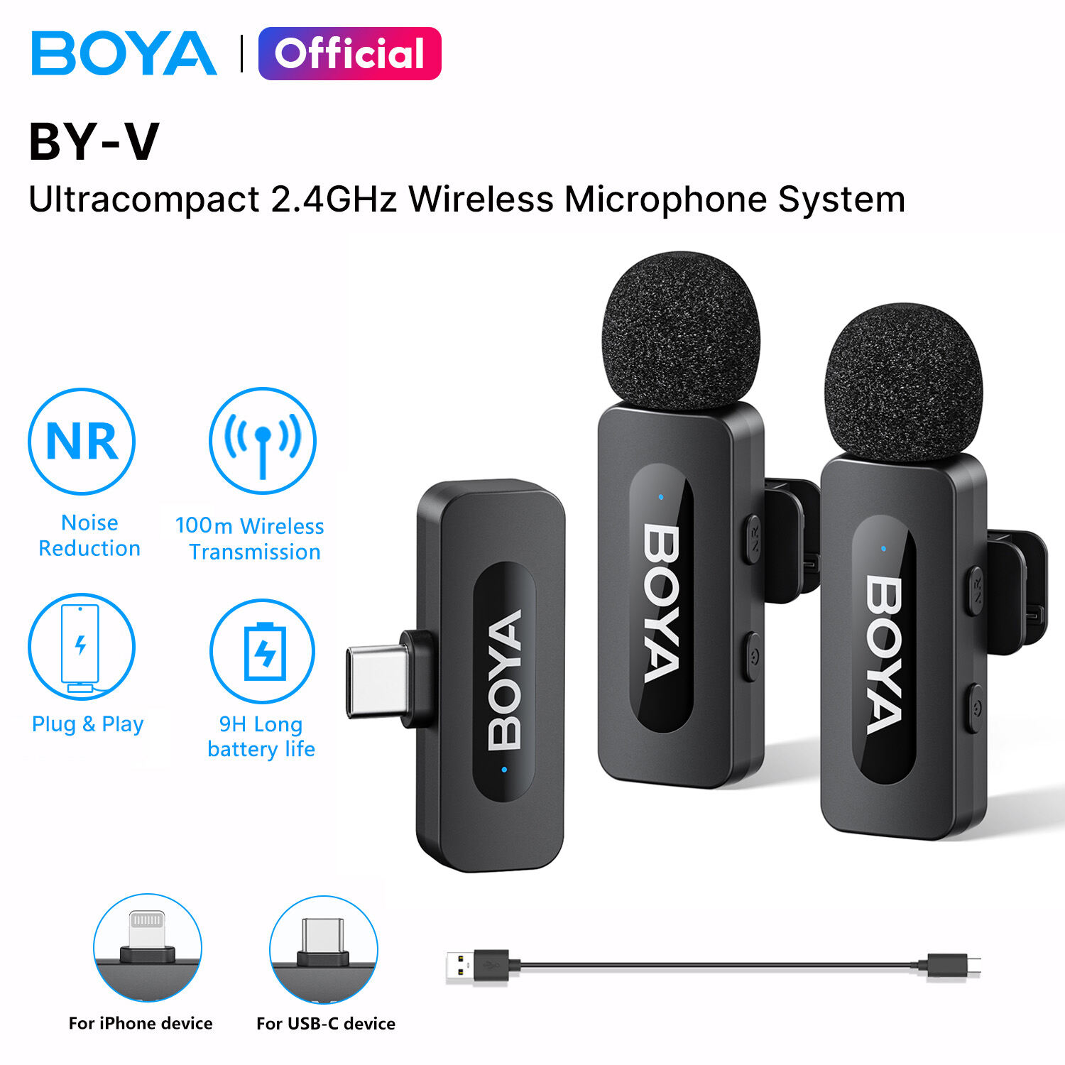 BOYA BY-V1/V2 Wireless Microphone Lapel Microphone Noise Cancelling Vlogging Mic for iPhone Android