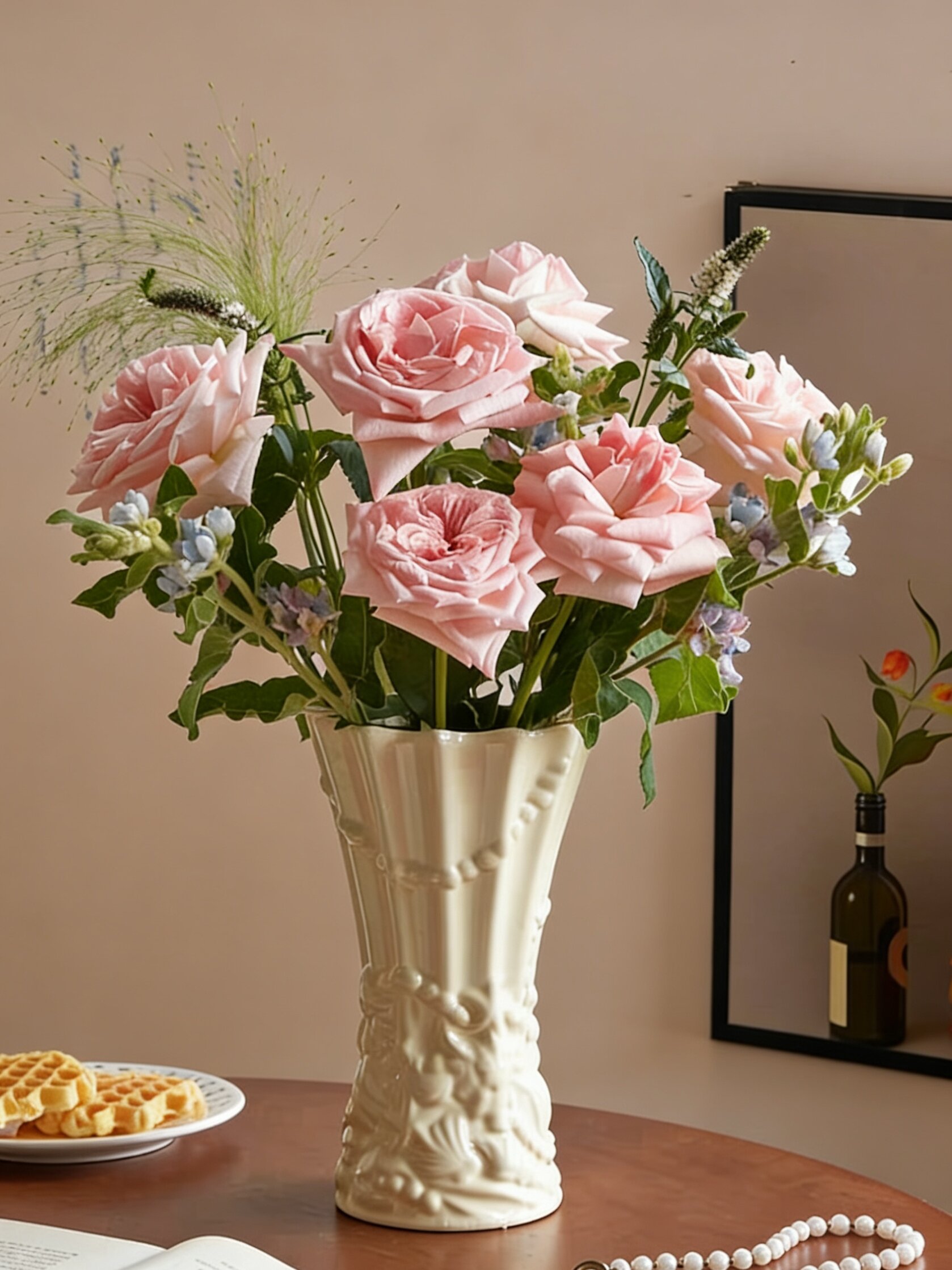 Franse keramische bloemvaas met reliëf voor hydrocultuur decor_voghion.com
