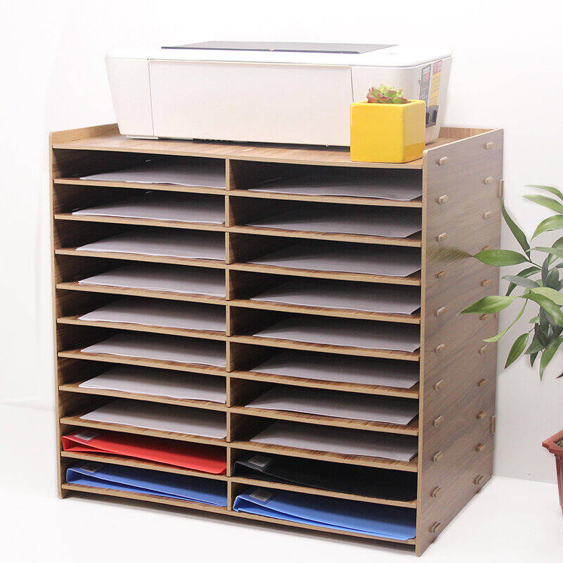 Multi-Layer Desktop File Rack 20 Compartments A4 Paper Office Student Bookshelf Frame Wooden Storage Box Display Shelf