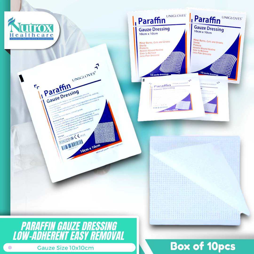 PARAFFIN GAUZE DRESSING 10x10CM UNIGLOVES Sterile soft paraffin base