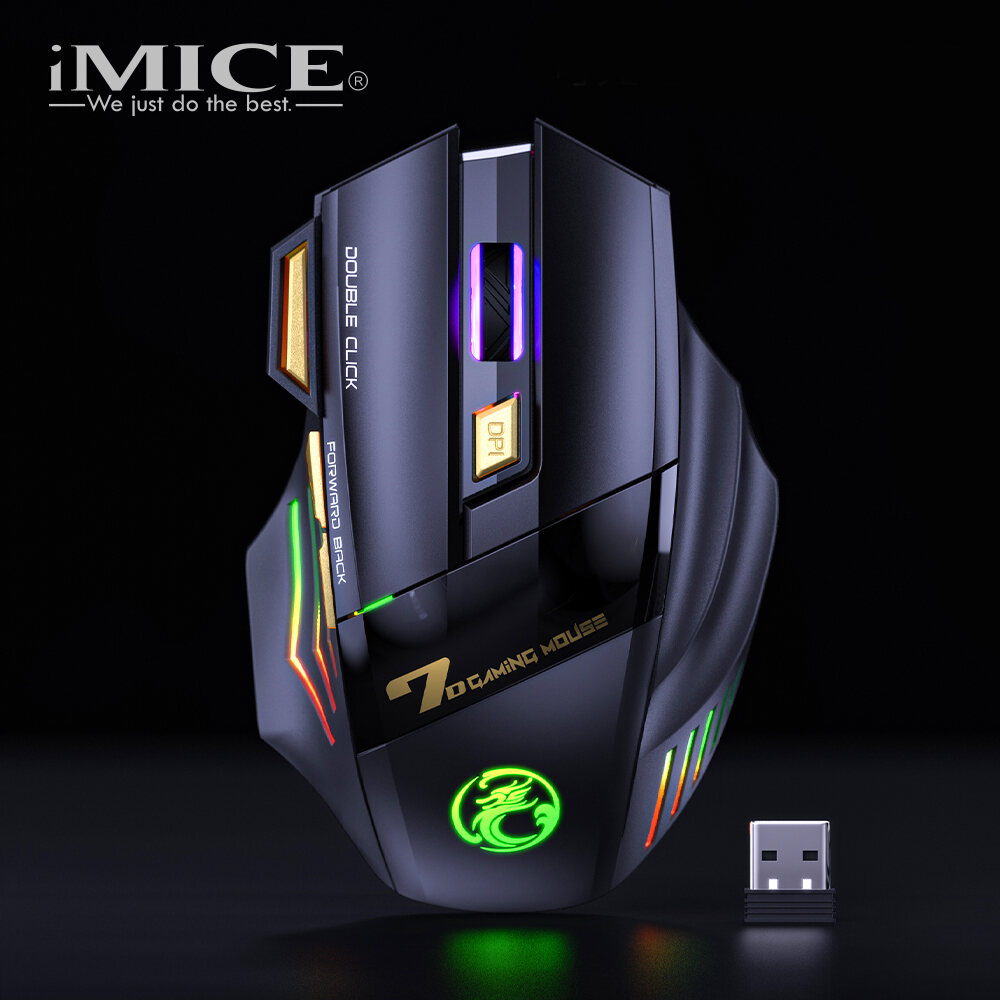 IMICE GW-X7 7 Key Double Click Free 2.4G Silent Rechargeable Dazzle Breath Light Wireless Gaming Mouse