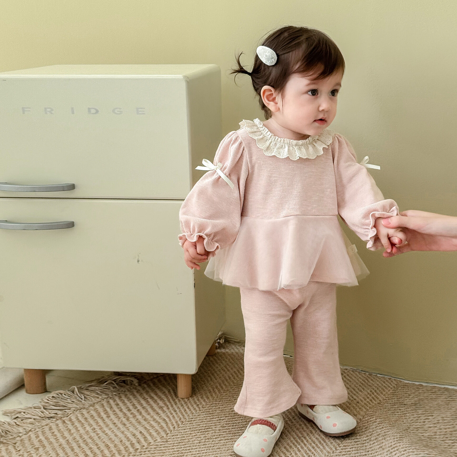 Fashionable Butterfly Knot Doll Shirt And Flared Pants Two-Piece Set for Girls New Arrival Korean Style Mesh Outfit for Kids Harga  142 Ringgit*Penghantaran Percuma