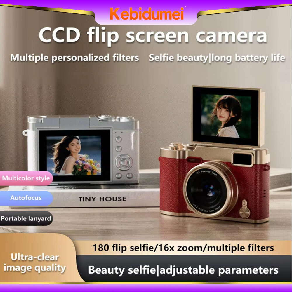 kebidumei 4K Digital Camera 32G TF card Beauty Filters 48MP HD Student CCD Camera CMOS Anti Shake 180° Flip Screen Selfie Camera for Kids Adults Gift ราคา 659 บาท*ส่งฟรี