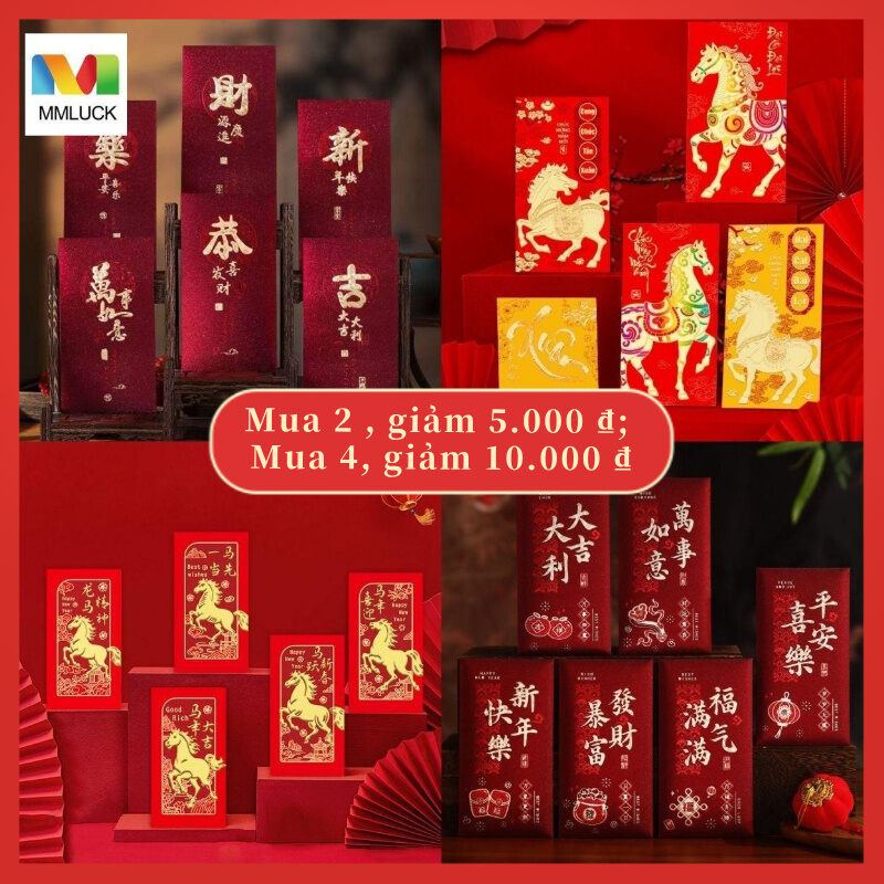 bao lì xì tết 2026 MMLUCK 6pcs Truyền thống Phong bì Đỏ năm mới Phước lành Túi đựng tiền 2026 Sáng Tạo Phong cách Trung Quốc Túi đựng tiền may mắn Đồ dùng Lễ Hội Mùa Xuân 