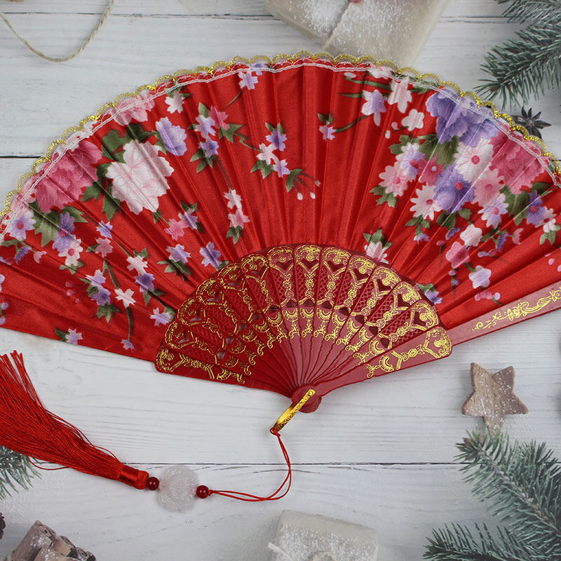 Red Foldable Fan Traditional Chinese Dance Props Ancient Style Mini Fans Portable Summer Cooling Tools Handmade Silk Material