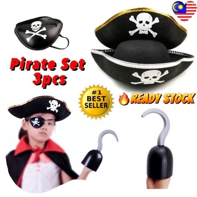 3 Sets Pirate Party Supplies with 3 Pcs Red Pirate Head Bandana, 3 Pcs Felt Pirate Eye Patches and 3 Pcs Stuffed Parrot on Shoulder Pirate Costume